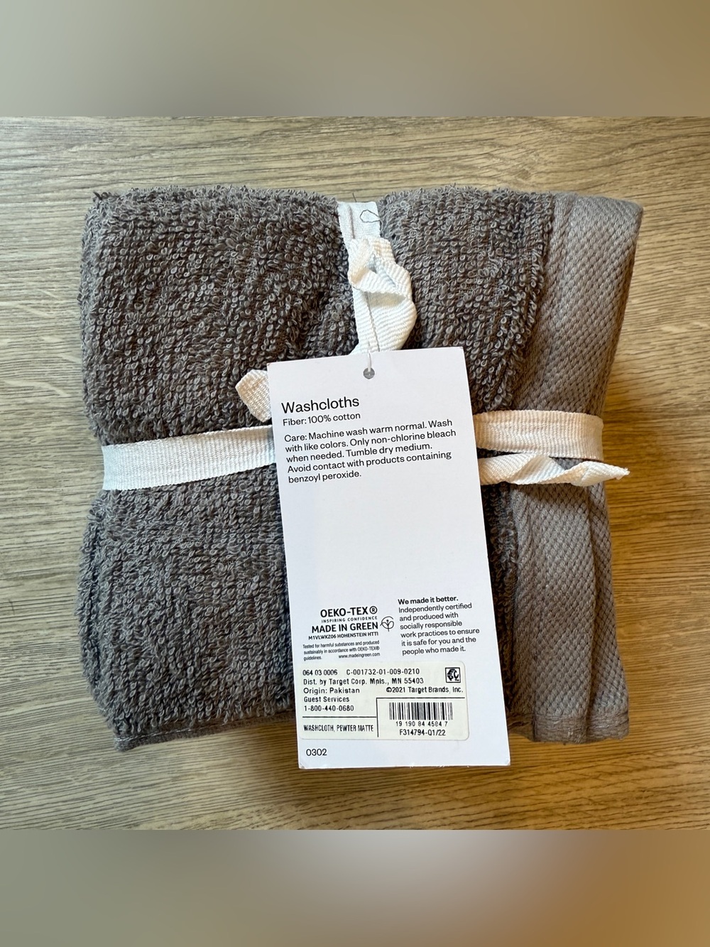 100% Cotton Washcloths Gray Room Essentials Green OEKO-TEX - Picture 6 of 7